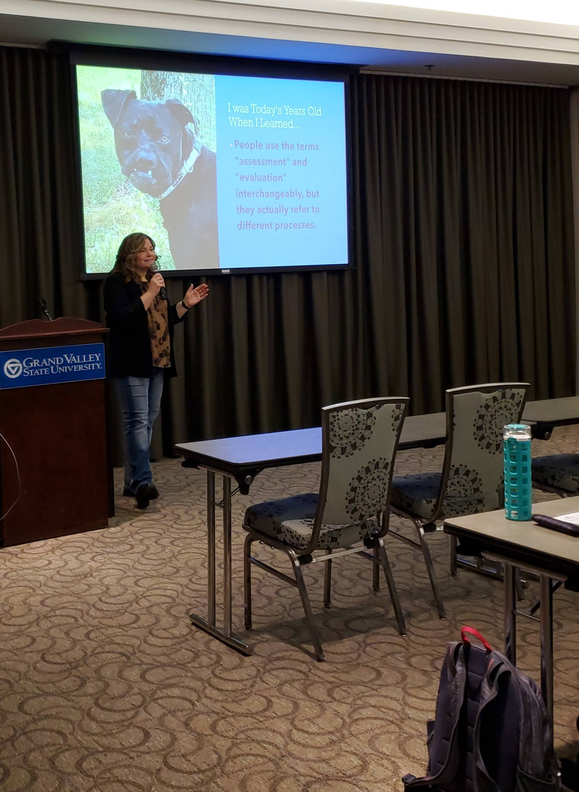 Kate Harmon presents on simplifying SLOs & SCOs at the GVSU Assessment Conference 2025